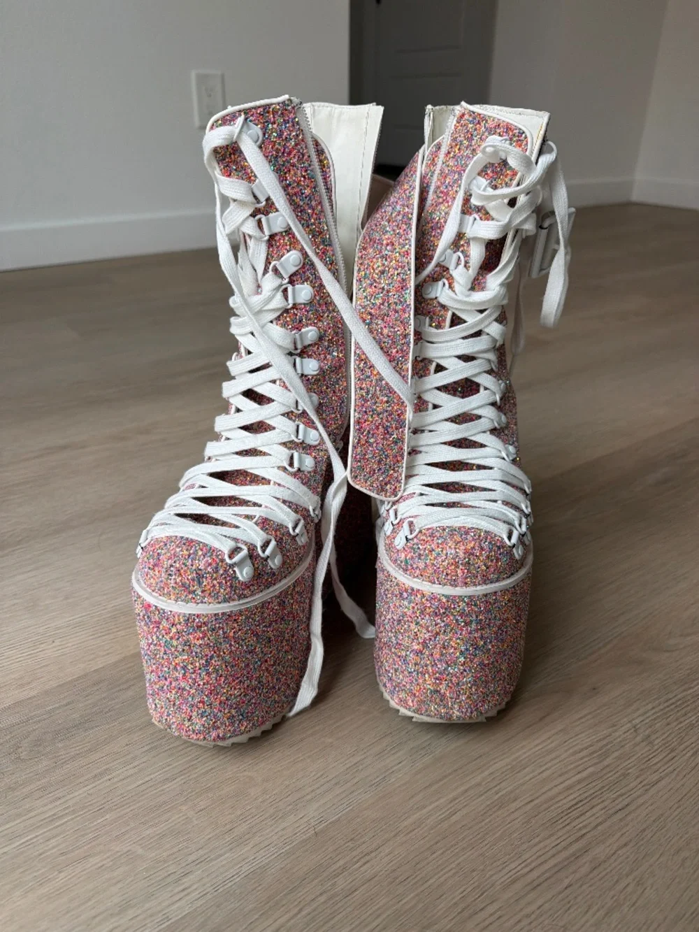 Club Exx Pink Glitter Platform Boot